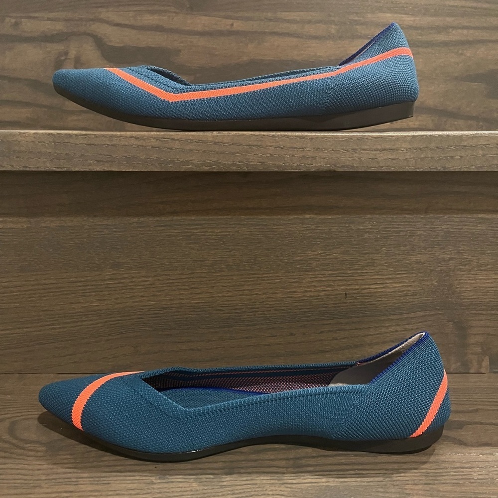 Rothy's The Point in Teal Blue with Coral Orange Stripe Size 8 - Picture 3 of 10